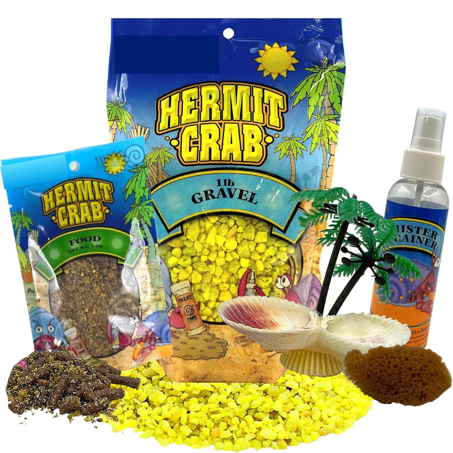 Needzo All in One Hermit Crab DIY Starter Pack, Gravel, Food, Mister Trainer, Sponge, and Palm Tree Feeder, Beginner Habitat Supplies Kit for Terrariums, Color May Vary, 5 Pieces