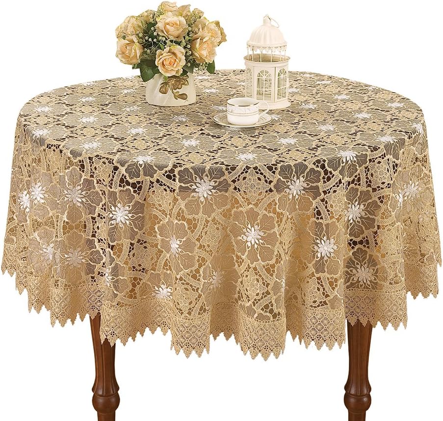 Simhomsen Beige Embroidered Lace Tablecloth - 72 Inch Round