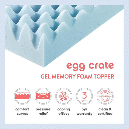 Best Price Mattress 2 Inch Egg Crate Memory Foam, Cooling Gel Infusion Twin Mattress Topper, Blue