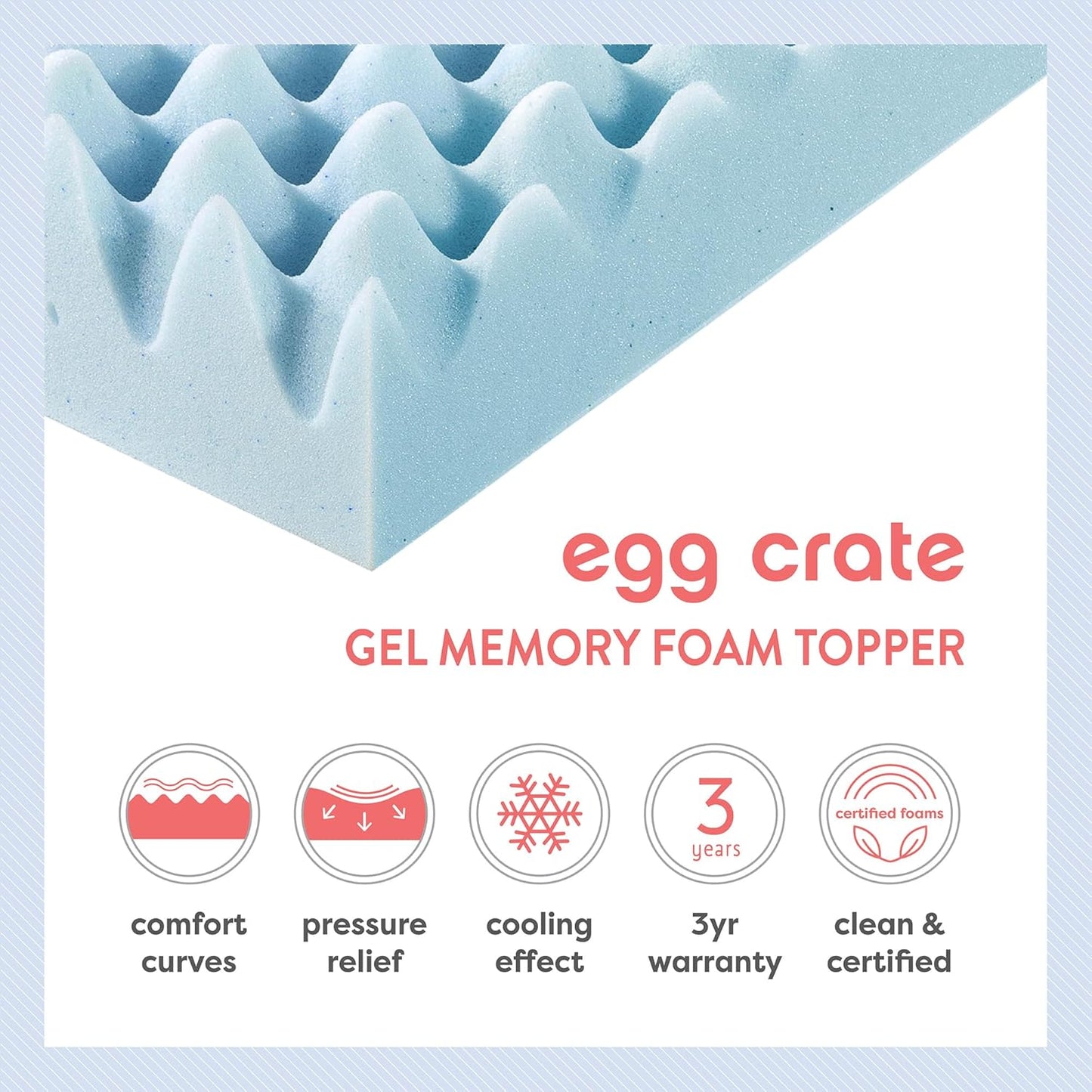 Best Price Mattress 2 Inch Egg Crate Memory Foam, Cooling Gel Infusion Full Mattress Topper, Blue