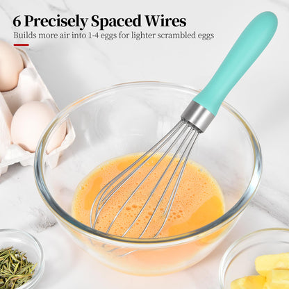 Lilybeam Small Whisk: Stainless Steel 9in Wire Balloon Wisk Kitchen Egg Whisker Heavy Duty Hand Mixer for Cooking Baking Whipping Blending Mixing Stirring Sauce, Flour, chocolate (Aqua Sky)