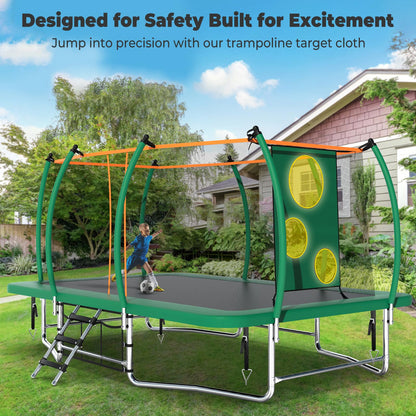 Lyromix 16FT Outdoor Rectangle Trampoline for Kids and Adults, Rectangular Trampoline with Curved Poles, Pumpkin Trampolin with Light, Sprinkler, Soccer and Storage Bag