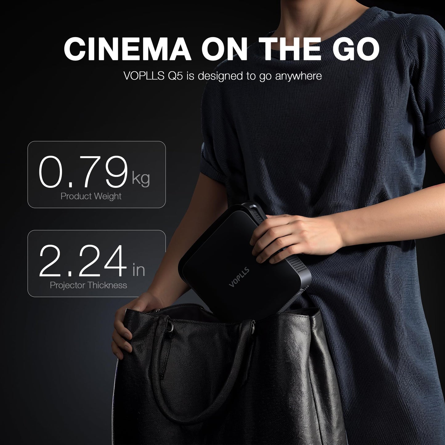 【Thinnest & Netflix-Licensed Projector】Smart Mini Projector with WiFi and Bluetooth, Auto Focus & Keystone Portable Outdoor Projector, VOPLLS Native 1080P 4K Supported Home Movie Projector(black)