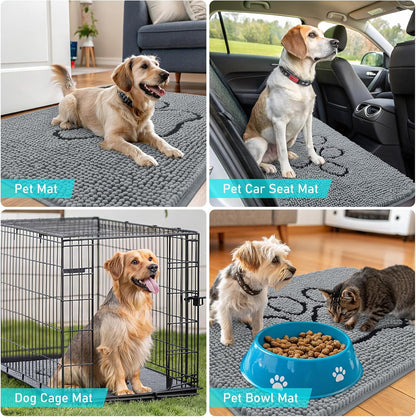 OLANLY Chenille Dog Door Mat & Area Rugs - Soft, Durable Grey Set | 30x20 in & 4x5.9 ft Sizes