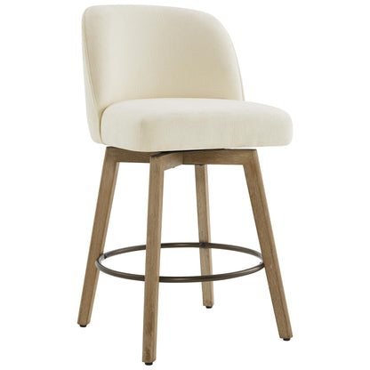 CHITA Modern Swivel Counter Height Bar Stools Set of 2, 26" Upholstered Counter Stools, Solid Wood Legs, Comfortable Cushioned Seat, Cream Fabric