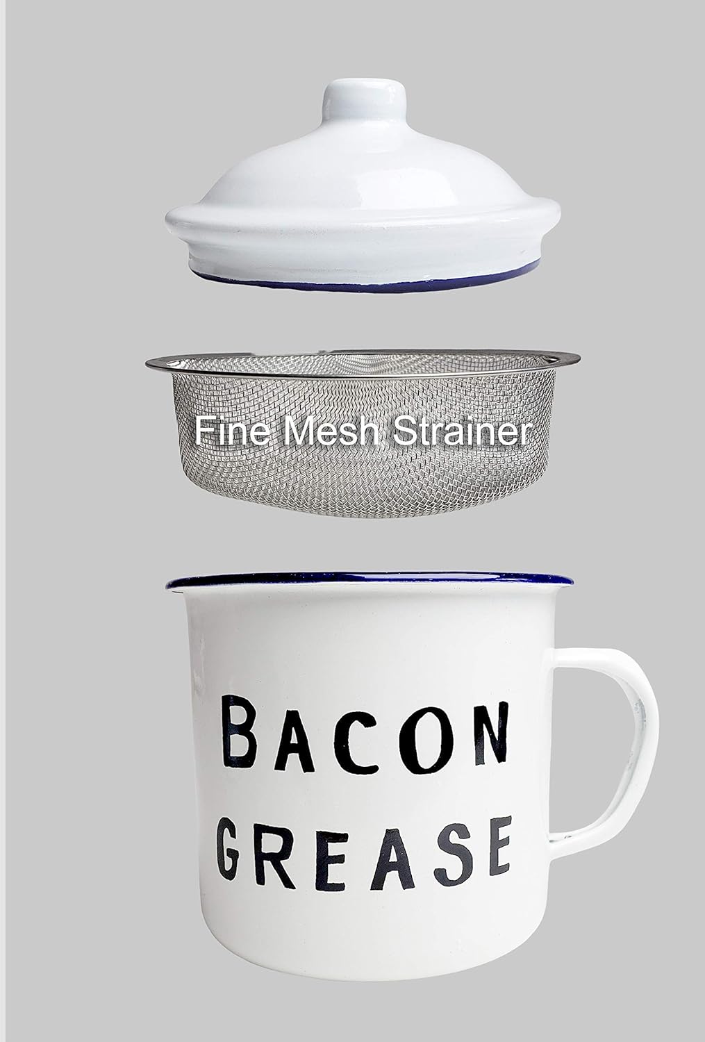 Golden Hills Mercantile Bacon Grease Saver with Strainer - Vintage Enamelware Design, 4 inch x 4 inch (Black)