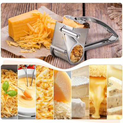 Honoson Rotary Cheese Grater Stainless Steel Handheld Rotary Parmesan Grater Cheese Cutter Slicer Shredder with 4 Stainless Drum for Grating Hard Chocolate Nuts Kitchen Tool