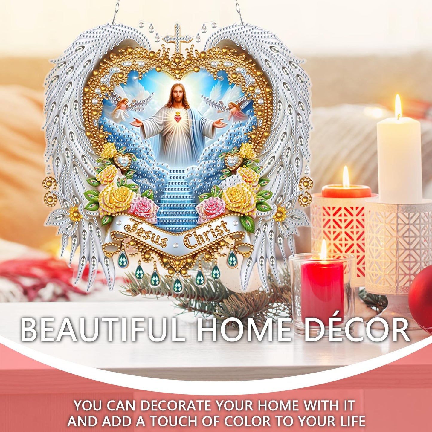 Diamond Art Hanging Kit for Adult,Special Shaped Rhinestone,DIY Acrylic Diamond Art Painting Window Pendants Home Garden Wall Hanging Kits Hanging Ornament,Double Sided (Jesus)
