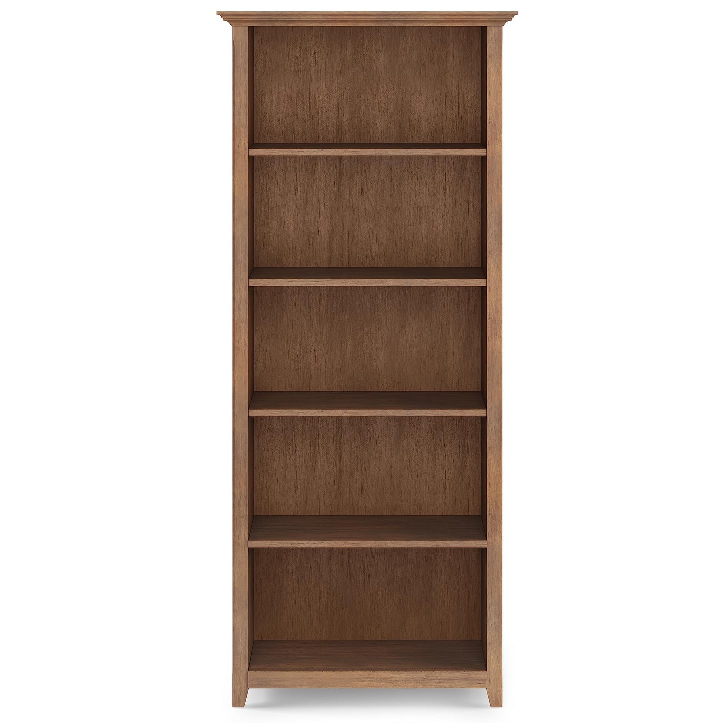 SIMPLIHOME Amherst Bookcase - 70 inch Tall 5-Shelf Solid Wood Bookshelf in Rustic Natural Aged Brown, Transitional Storage for Living Room, Study or Office with Adjustable Shelves and Tapered Legs