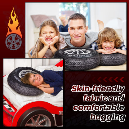 Meooeck 1 Pc Race Car Room Decor 3D Simulation Wheel Plush Pillow, 15.7 Inch Car Tire Big Soft Pillow Wheel Sofa Seat Toy for Boys Funny Bedroom Decorations Race Cars Party Gift (Classical)