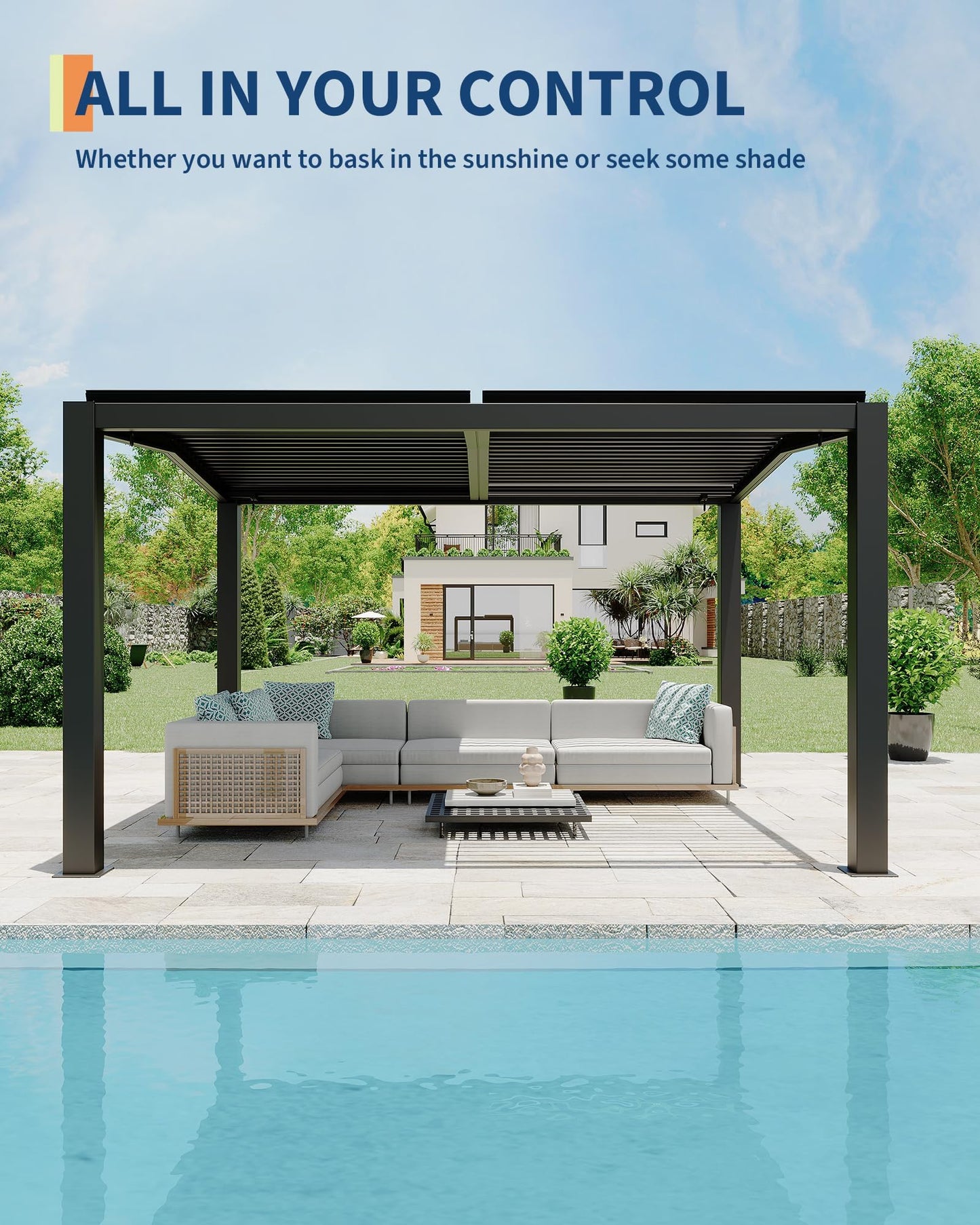 11x13 ft Louvered Pergola, Outdoor Aluminum Pergola with Adjustable Roof Louvers, Reinforced Frame, Integrated Drainage, Weather-Resistant Hardtop Gazebo for Patio, Deck, Backyard, Gray