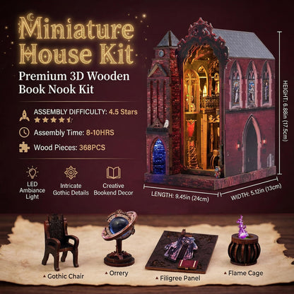 Book Nook Kit, DIY Miniature House Dollhouse Crafts Kit for Adults and Teens, Magic Castle 3D Wooden Puzzle Booknook Build Bookshelf Decor, Gifts for Family and Friends（Arcane Sprire）