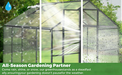 8x14FT Greenhouse for Outdoors, Polycarbonate Greenhouse with Quick Setup Structure and Roof Vent, Aluminum Large Walk-in Green House for Outside Garden Backyard, Dark Gray