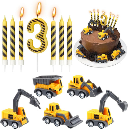 12 3 Pcs Construction Birthday Candles, Number Candle Construction Cake Topper, Digger Cake Topper for Boys Girls