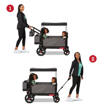 Radio Flyer Atlas Stroll 'N Wagon, Atlas Gray, for Ages 1+, 3-in-1 Push or Pull Versatility, One-Hand Fold, UV Canopy, 5-Point Harnesses, Storage Capabilities, Rubber Wheels, Stroller Wagon for Kids