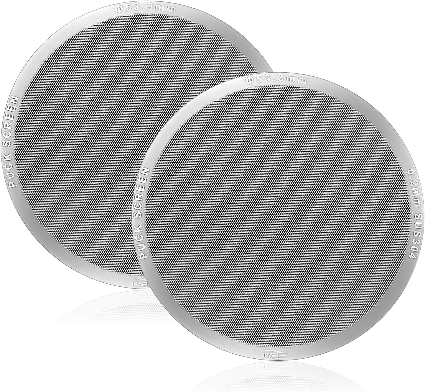 IKAPE 53.3mm 2pc Espresso Puck Screen, 0.2mm Thickness, Reusable Metal Coffee Filters, Food-grade Stainless Steel