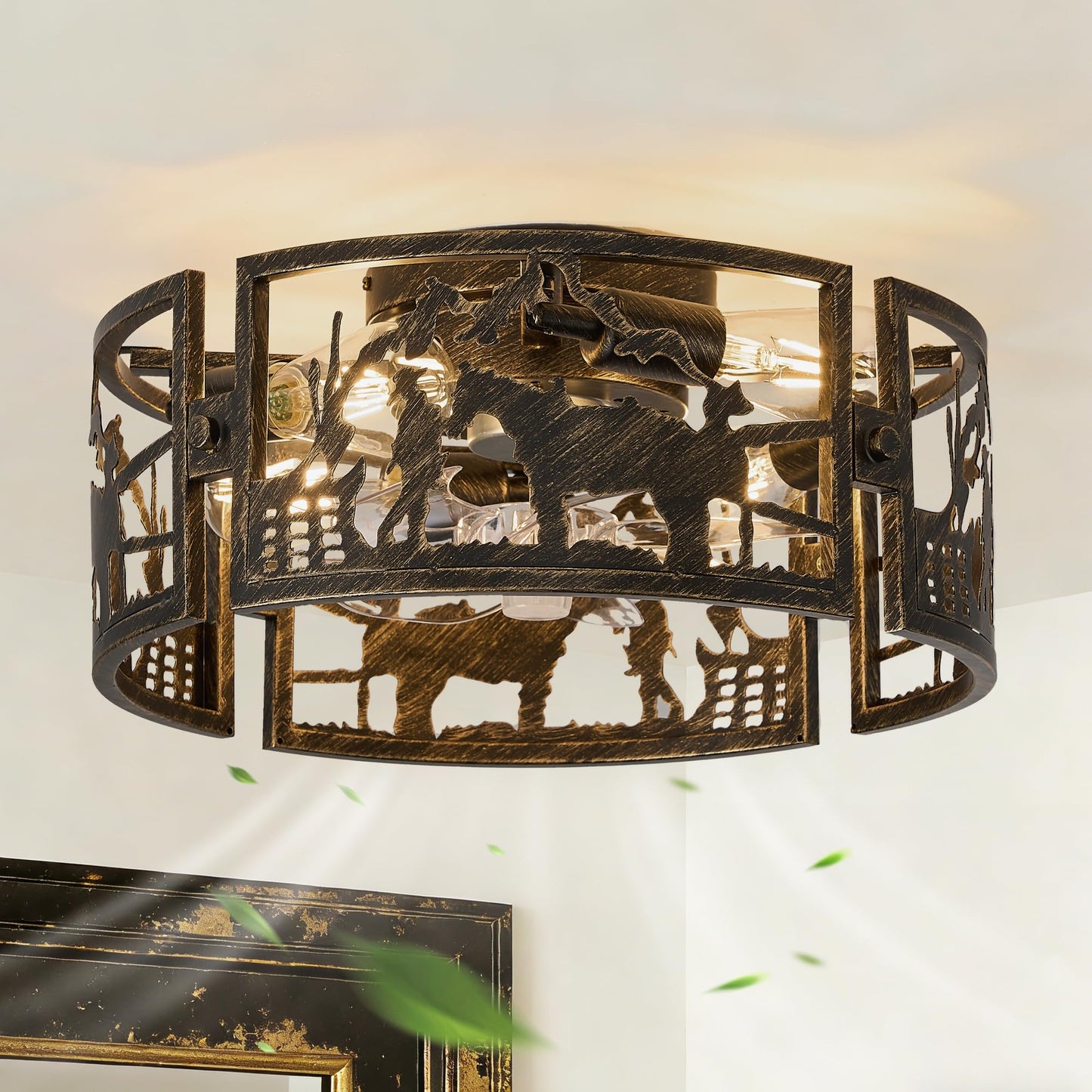 DDLLDESHI Farmhouse Rustic Ceiling Fan with Light and Remote Black Chandelier fan with Bear and Deer Rustic Fandelier for Bedroom,Kitchen,Foyer,Entryway(Adjustable Height,6 Speed, Timing)