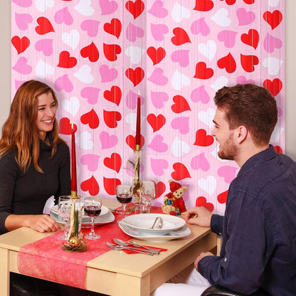 Mega-L Birthday Party Decorations - 2 Pack Red, Pink & White Heart Foil Fringe Curtains | 3.3x6.6 ft Tinsel Backdrop