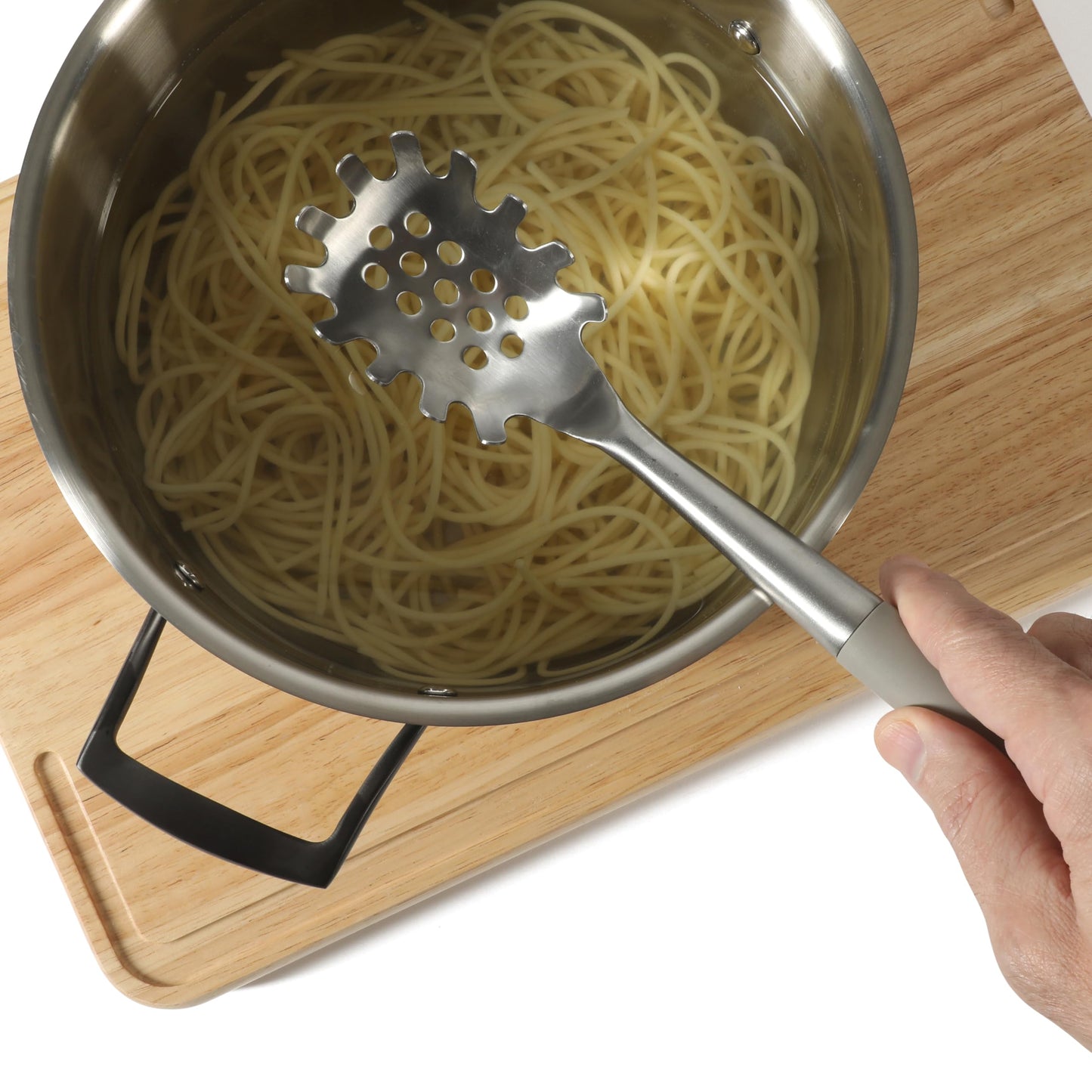 Calphalon Edge Stainless Steel Spaghetti Pasta Server w/Thermoplastic Rubber Handle - Taupe