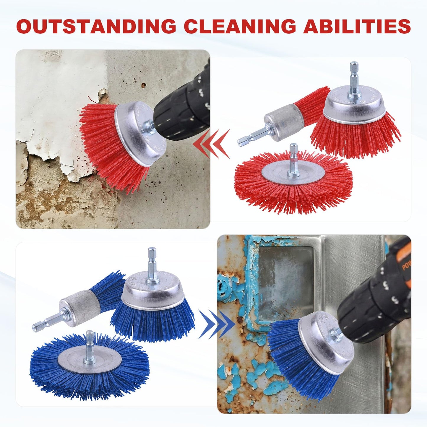 Rocaris 9 Pack Nylon Filament Abrasive Wire Brush Wheel & Cup Brush Set with 1/4 Inch Hex Shank, for Removal of Rust/Corrosion/Paint - 80 Grit, 120 Grit, 240 Grit