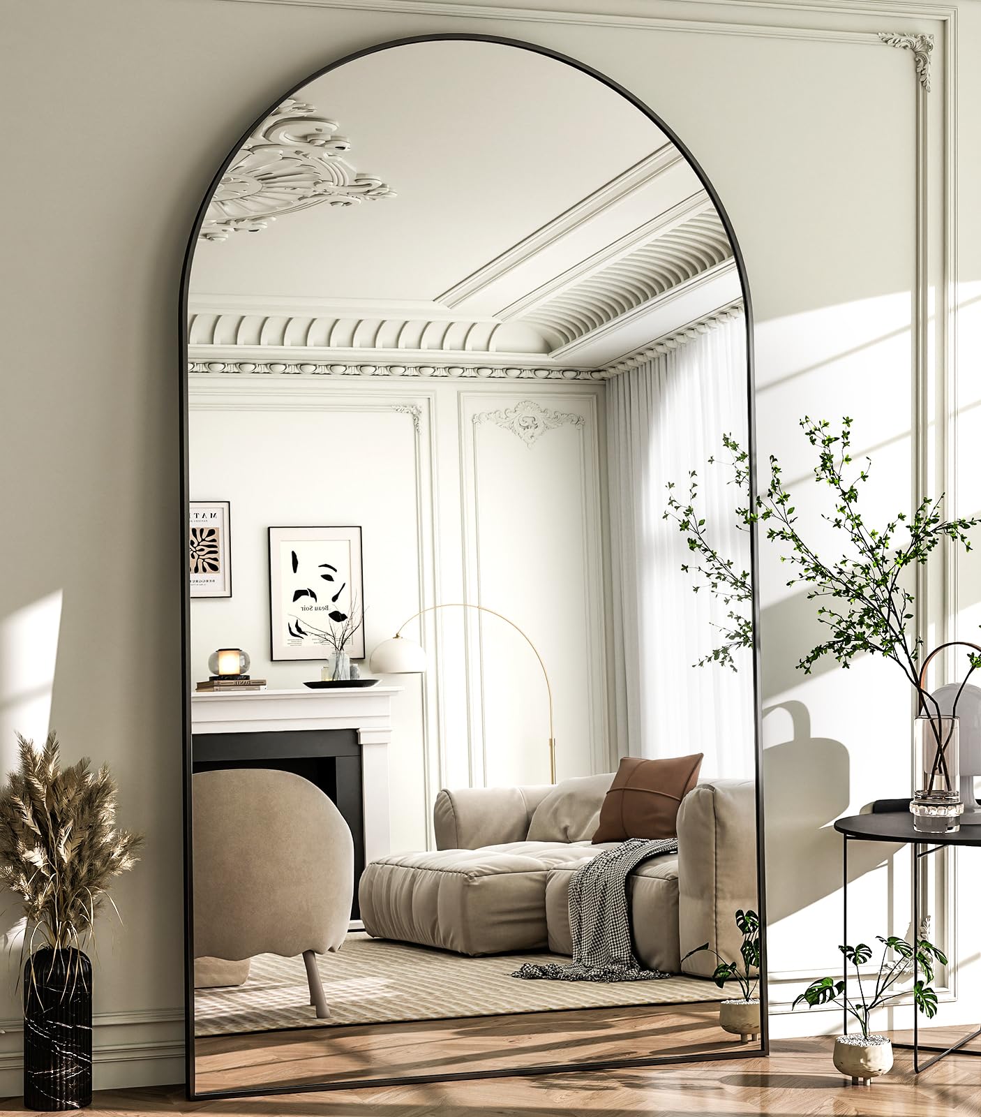 HARRITPURE 86x46 inch Full Length Mirror - Oversized Arched Mirror Aluminum Frame Full Body Floor Mirror with Stand for Living Room,Bedroom,Cloakroom,Black