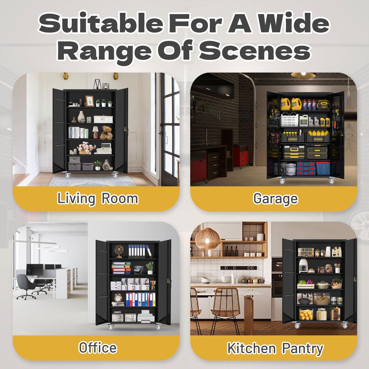 biosp 72" H Wide & Deep Garage Storage Cabinet with Wheels & Pegboards, Metal Storage Cabinet with Locking Door & Adjustable Shelves, Rolling Tool Cabinet for Garage, Shop, Office, 72"x43"x22"