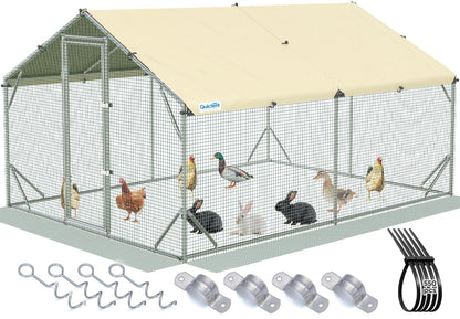 Quictent 12x9x6.6ft Metal Chicken Coop Run with Side Hardware Cloth, Elite Series Large Walk-in Outdoor Poultry Cage Heavy Duty Predator Proof Hen Duck Rabbit Farm Pen House, Waterproof Anti-UV Cover