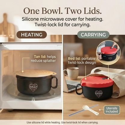 AI LOVE PEACE Microwaveable Ramen Noodle Bowl Cooker 40oz for Ramen, Rice, Pho, Soup, and Pasta, Dishwasher Safe and Portable, Ideal for Home, Office, Dorm, or Gift (Red)
