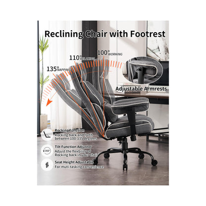 Efomao Fabric Office Chair, Big and Tall Office Chair 400 lb Weight Capacity, High Back Executive Office Chair with Foot Rest, Ergonomic Office Chair for Back Pain Relief, Gray