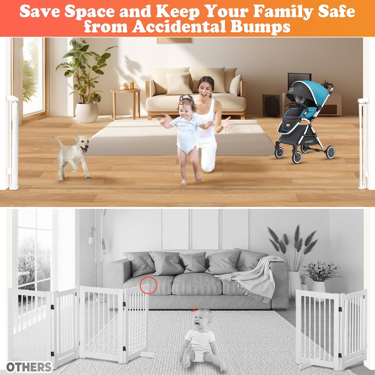19.7ft Retractable Baby Gates Dog Gate - 236" Extra Wide Expandable Child Safety Gate,37" Tall Toddler Pet Mesh Gate with Reinforced Strips for Doorways,Stairs,Hallways,Outdoor & Indoor Large Openings