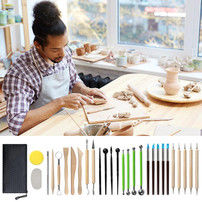 LEYCLUB 29 PCS Clay Tool, Clay Sculpting Tools Kit, Pottery Tools Can be Used for Stippling, Carving, Molding, and Shaping Clay Crafts, for Beginners, Hobbyists, Artists