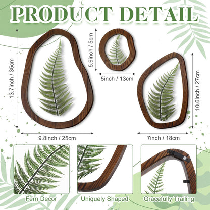 Lineshading Pressed Fern Wall Decor Set of 3, Irregular Wooden Frame with Preserved Ferns Double Glass, Rustic Botanical Wall Art for Bedroom Living Room Office, Housewarming Gift