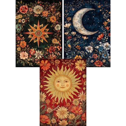 EIBEILI 3 Pack Tarot Diamond Art Kits for Adults - Diamond Painting for Sun and Moon and Stars Adults Beginner, DIY Full Rhinestone 5D Diamond dots (Gemstone Craft), Home Wall Decoration (12x16 inch)