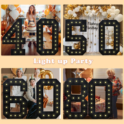 4FT Marquee Light Up Numbers, Black Giant Marquee Number Big Mosaic Number for 40th Birthday Party Decorations Backdrop 40 Anniversary Decor, Pre-Cut Frame Large Number 40