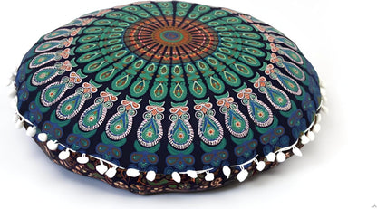 22 Inches Round Mandala Floor Pillow Cover Seating Cushion Throw Cover Hippie Decorative Bohemian Ottoman Pouf Cover