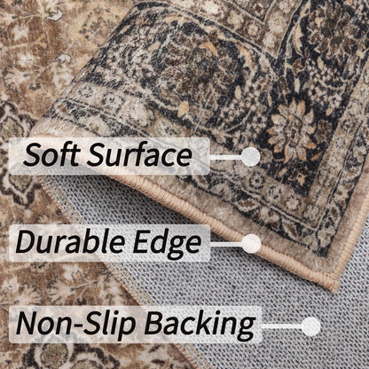 ARTWEAVER 10x14 Extra Large Area Rug for Living Room, Dining Room, Bedroom Home Office-Washable Non-Slip Vintage Floral Soft Non-Shedding Distressed Faux Wool Large Area Rugs (Brown, 10'x14')