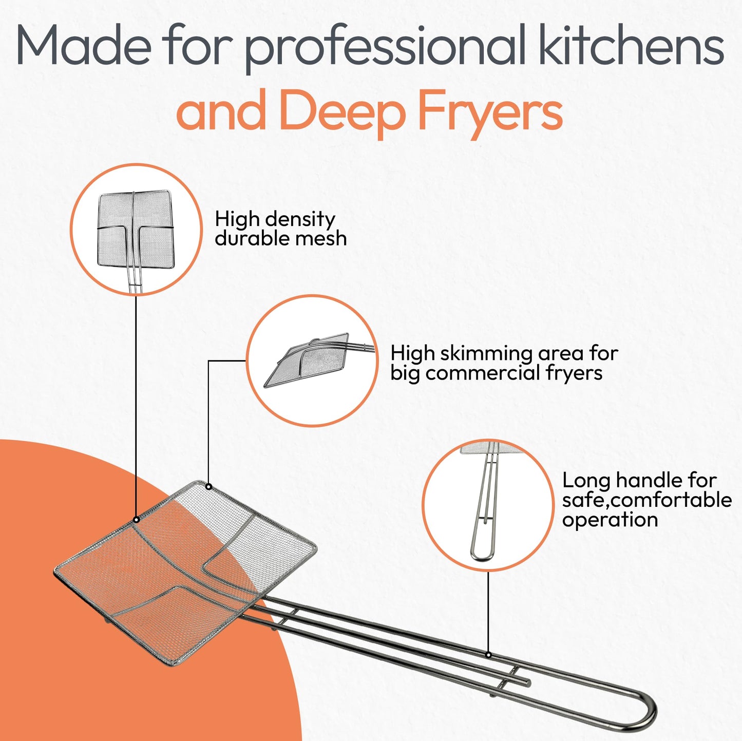 Cuisine Ready Wire Mesh Strainer with Long Handle | 2-Pack | 6.5" Square Frying Spoon | Cooking Oil Strainer for Deep Fryer & Professional Restaurant Use | Commercial Grease Skimmer