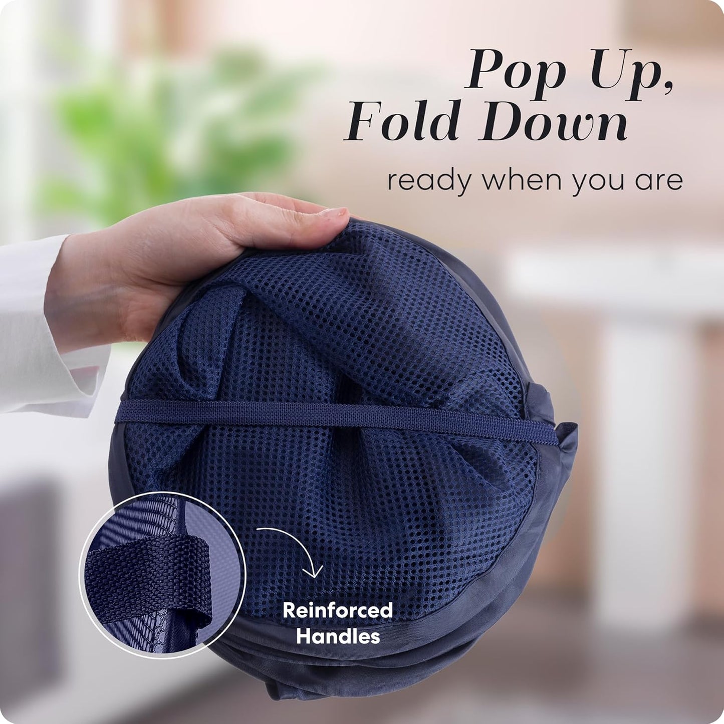 Handy Laundry Collapsible Mesh Pop Up Hamper - Wide Opening with Side Pocket, Breathable, Sturdy, Foldable,
