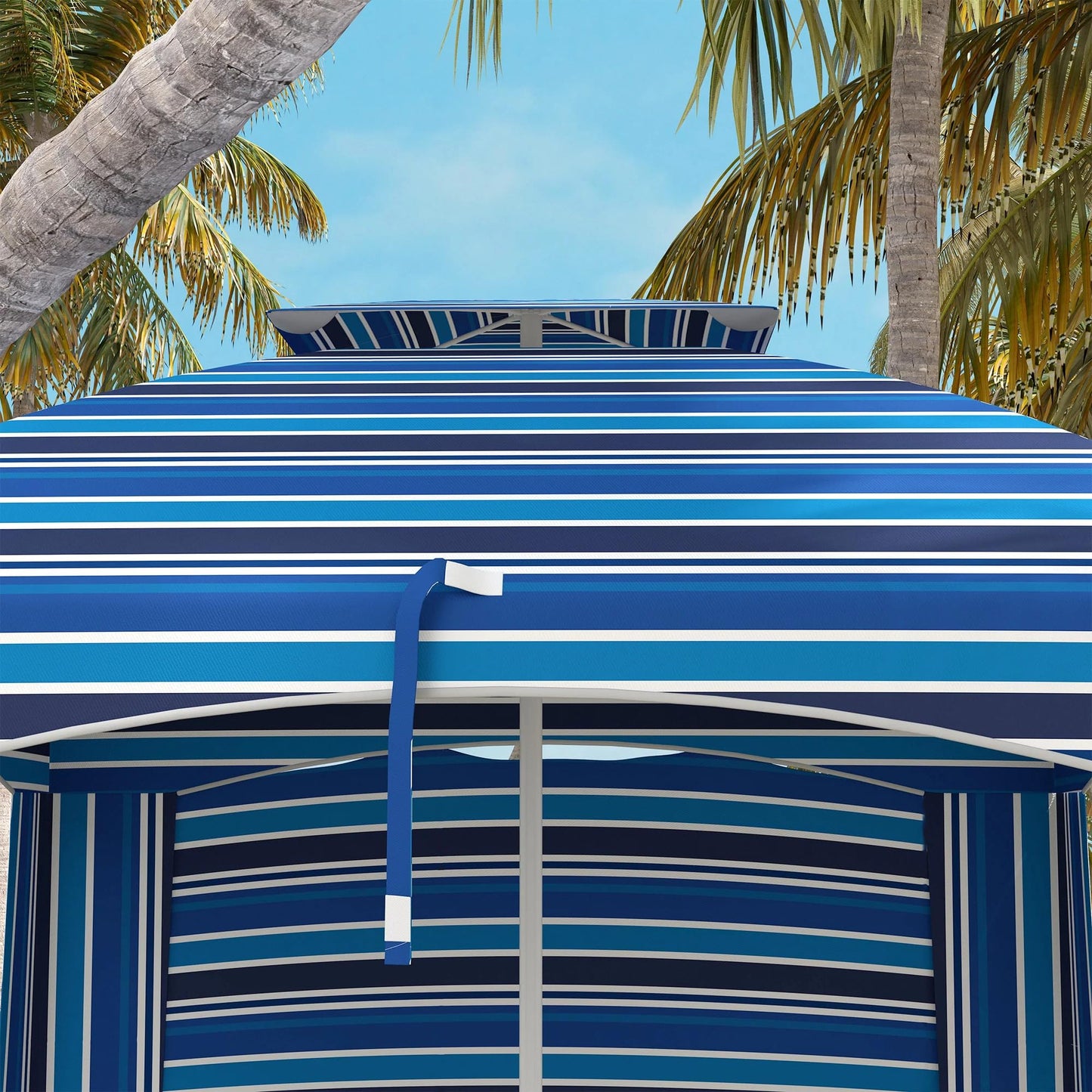 leoglint 5.8' x 5.8' Portable Beach Outdoor Umbrella with Double-Top, Ruffled Outdoor Cabana with Walls, Vents, Sandbags, Carry Bag, Blue Stripe