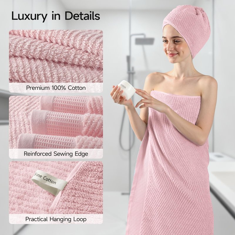 REDKISS Luxury 8-Piece Pink Towel Set, 2 Bath Towels, 2 Hand Towels, 4 Washcloths, 100% Cotton, Quick Dry, Highly Absorbent Towels for Bathroom, Gym, Hotel, Spa