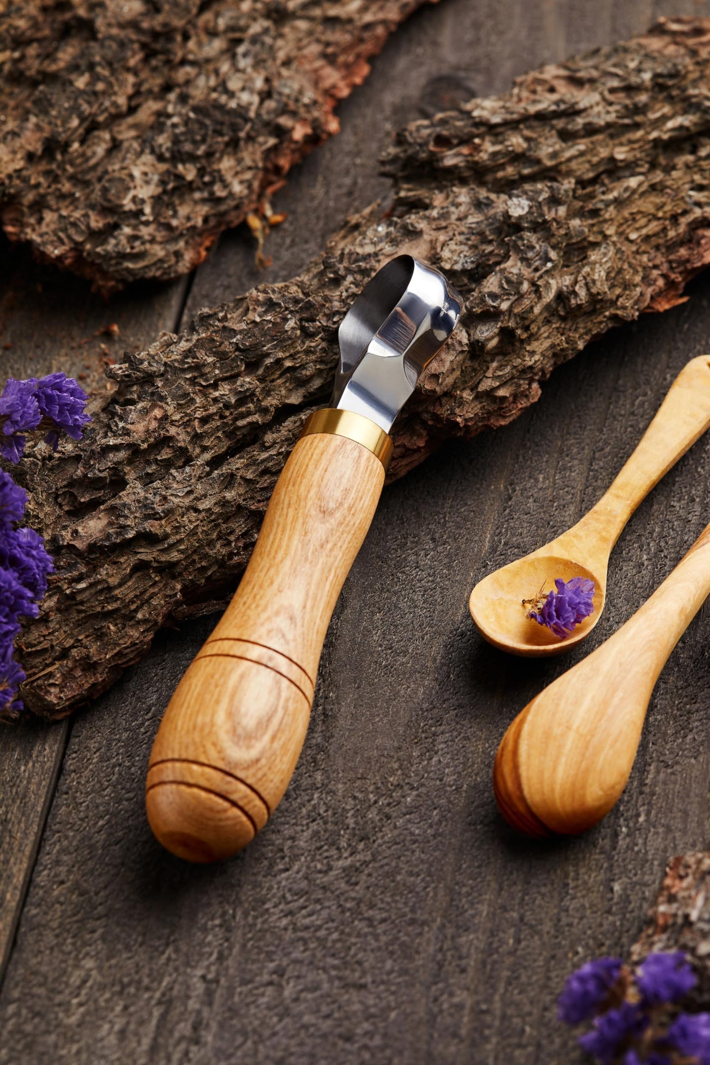 STAMESKY Carving Scorp Knife | Round Carving Tool for Spoons, Bowls, and Cups | Spoon Bowl Carving Tools | for Beginners | Oak Wood Handle with Carbon Steel Blade (1'in full scorp)