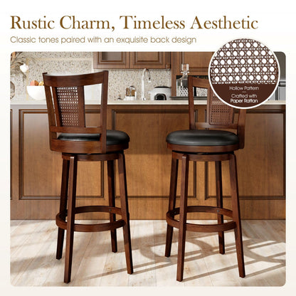Sophia & William Swivel Bar Stools Set of 6, Bar Height Barstools with Backrest & Solid Wood Legs, Brown Faux Leather Kitchen Stools, 30 Inch