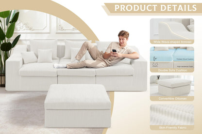 101" Modular Couch Sectionals with Ottoman, Big Comfy Cloud Couches, L Shaped 4 Seat Modular Sectional Sofa, Sectional Double Cushion Couches with Deep Seat for Living Room,No Assembly Required(Beige)