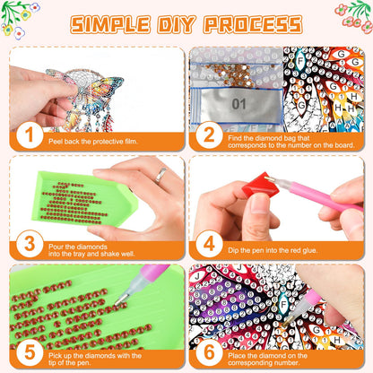 KEYIFA Butterfly Diamond Art Hanging Kits with Chain, Special Shaped Drill Diamond Painting Pendant, Dreamcatcher Crystal Gem Art Pendant 5D Window Crafts for Wall Garden Door Decor, Width 7.9inch