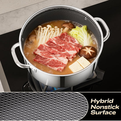 ZEROPAN Hybrid Nonstick 2-Quart Stockpot,8 Inch Stainless Steel Stockpot with Glass Lid,PFAS PFOA PTFE Free, Dishwasher-Friendly, Oven-Safe Up to 600°F,Non-stick Soup Pot Compatible with All Cooktops