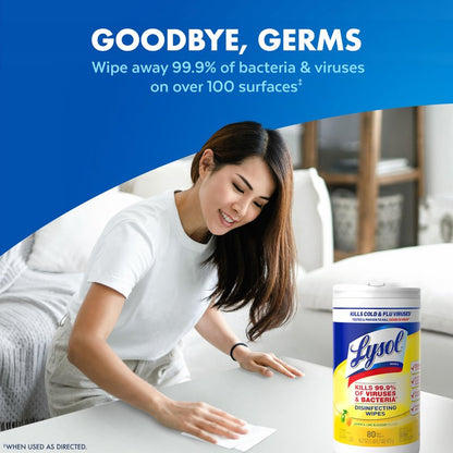 Lysol Disinfectant Wipes, Multi-Surface Antibacterial Cleaning Wipes, For Disinfecting and Cleaning, Lemon and Lime Blossom, Pack of 4
