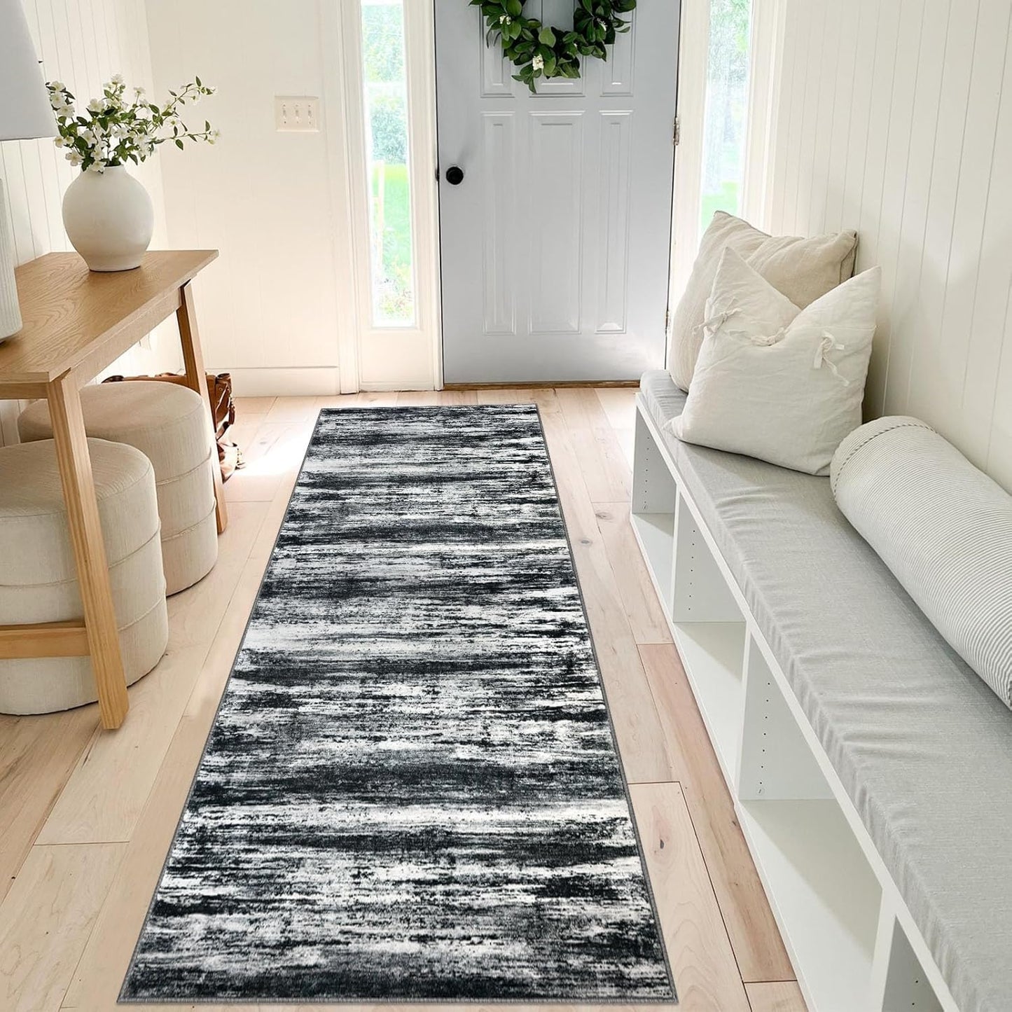 KOZYFLY Modern Abstract Kitchen Runner Rug, 2x5 Washable Non-Slip Soft Striped Carpet for Entryway, Bathroom, Laundry
