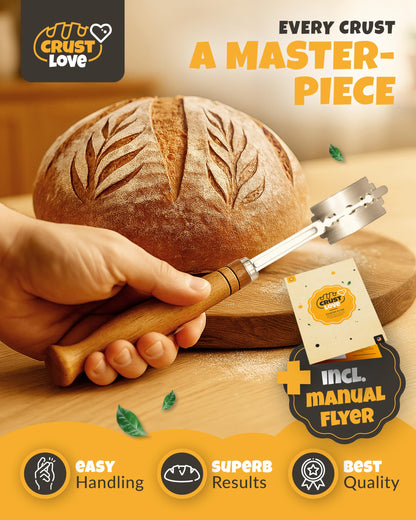 CRUSTLOVE 2pcs Set Bread Lame with 5 Blades – Sourdough Scoring Tool Set with Straight & Curved Scoring Knife for Sourdough and Bread Baking, Dough Scorer, Bread Scoring Tool, Bread Baking Supplies