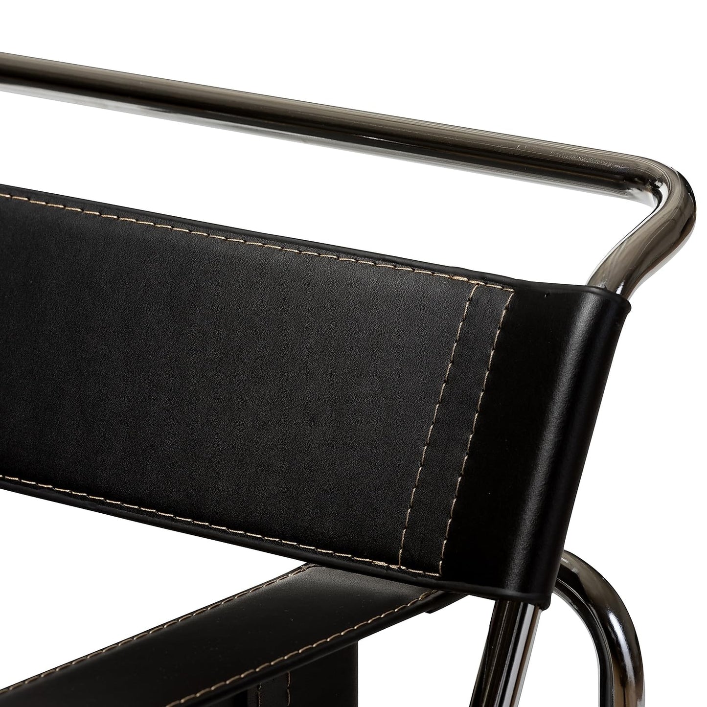 Baxton Studio Wassily Style Mid Centry Modern Accent Chair,Steel Frame and Faux Leather, Wide Seating