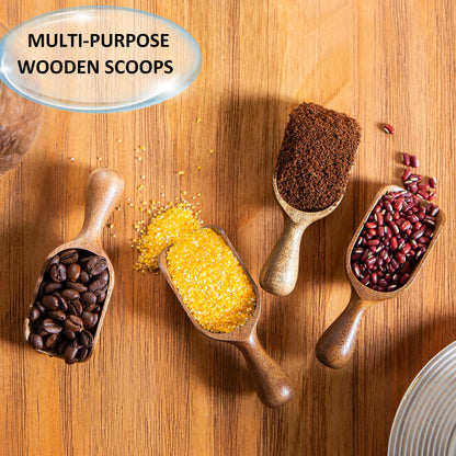 Wooden Scoops for Canisters 4PCS Acacia Wooden Scoop for Jars Mini Measuring Spoons for Ground Coffee Scoops Wood Scoops for Seasoning Bath Salt Laundry Detergent Shovel Measuring-Multipurpose